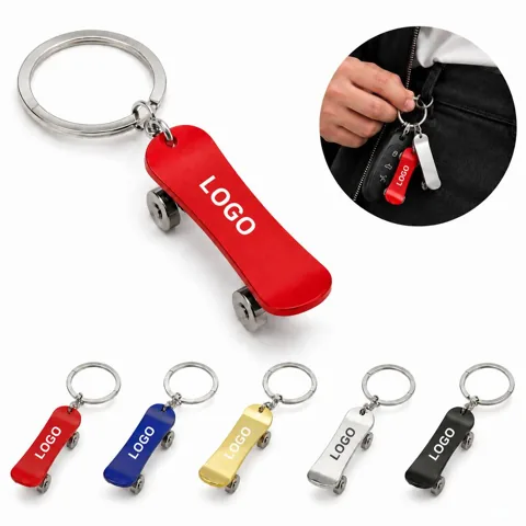 Mini Metal Skateboard Keychain with Rolling Wheels