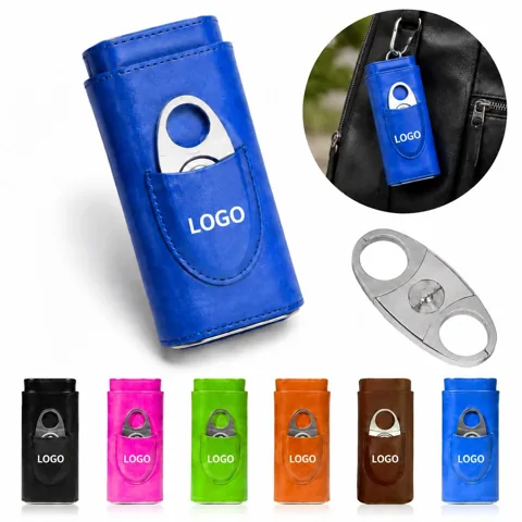 Stainless Steel Cigar Cutter and Leather Holder Kit