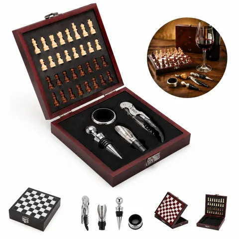 Chess-Themed Wine Opener Gift Set with Corkscrew
