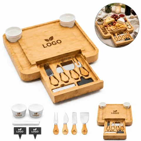 Bamboo Cheese Serving Board with Knife Set