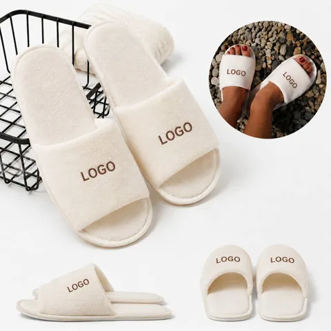 Soft Velour Open-Toe Indoor Slippers for Women