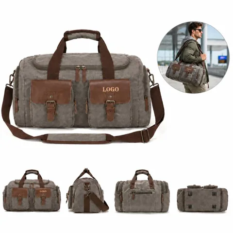 Canvas Travel Bag with Adjustable Strap and Pockets