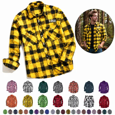 Flannel Plaid Button-Down Shirt for Men