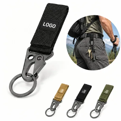 Tactical Nylon Webbing Belt with Keychain Attachment
