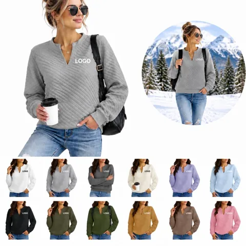 Women's Color-Block V-Neck Knit Sweatshirt Top