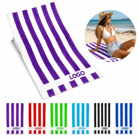 Oversized Striped Cotton Beach Towel for Pool and Travel