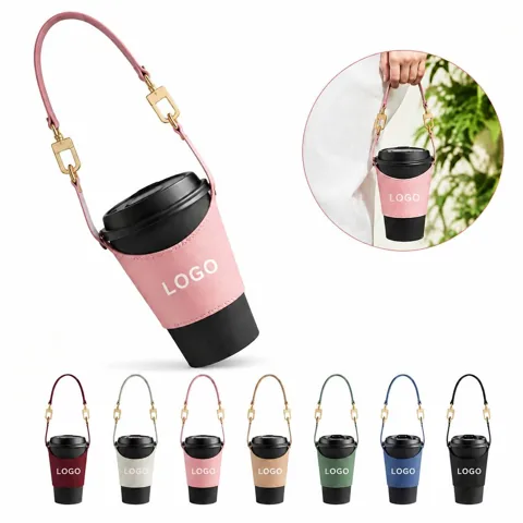 Adjustable PU Leather Cup Carrier Bag with Strap