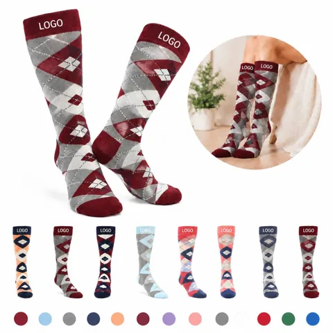 Cotton Blend Argyle Mid-Calf Dress Socks