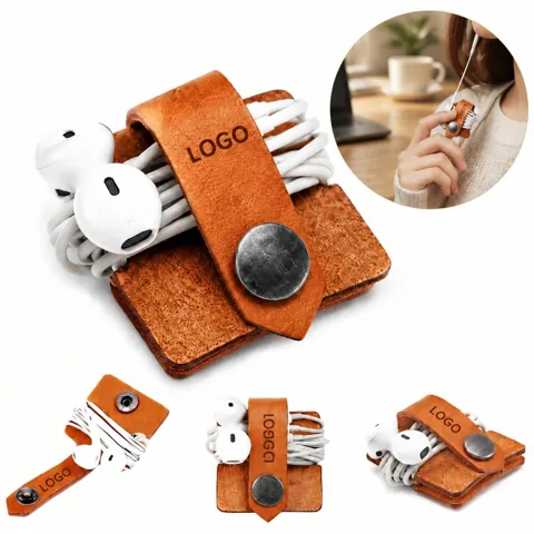 Genuine Leather Cord Organizer for Cable Storage