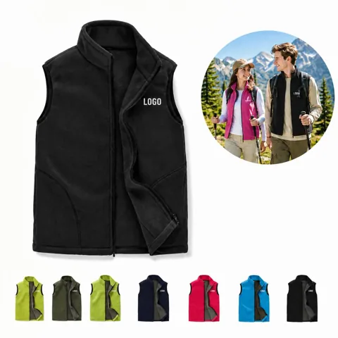 Unisex Outdoor Fleece Vest with Full-Zip and Stand-Up Collar