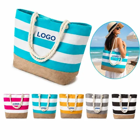 Canvas Tote with Stripes and Roomy Interior for Daily Use