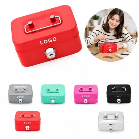 Lockable Metal Coin Bank with Key, Portable Savings Box