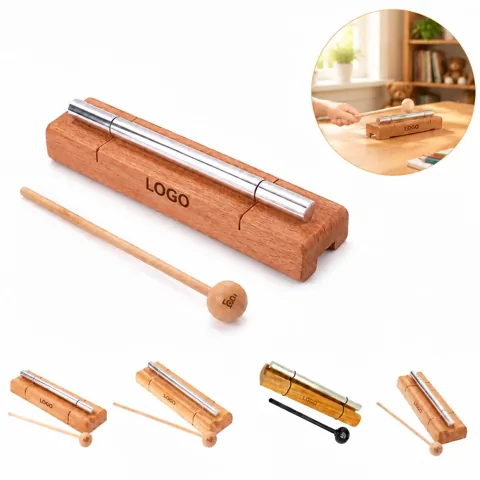 Wooden Meditation Wind Chime with Metal Tubes and Hook