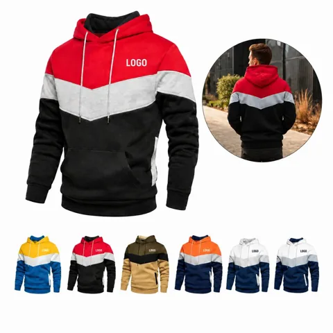 Hooded Fleece Sweatshirt with Patchwork Design