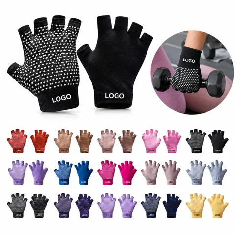 Breathable Open Finger Cotton Yoga Gloves with Textured Palm