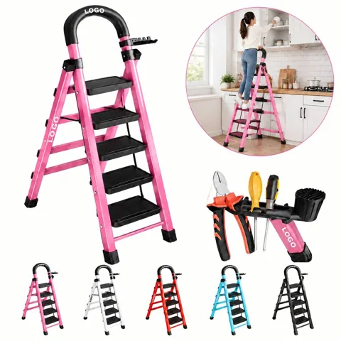Compact Folding Indoor Step Ladder with Adjustable Height