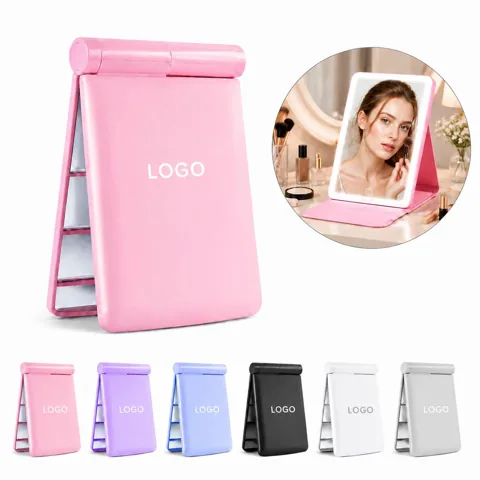 Portable LED Lighted Travel Makeup Mirror with Pouch