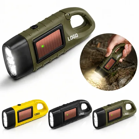 LED Solar Hand Crank Emergency Flashlight for Camping
