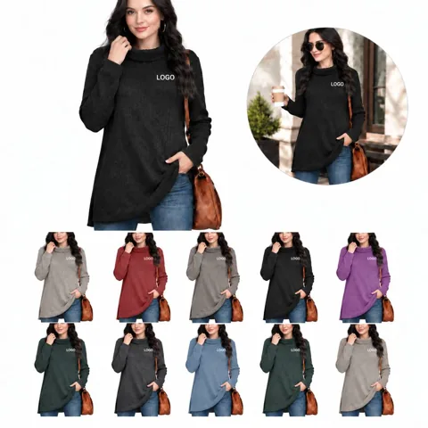 Women's Solid Color Crew Neck Long Sleeve Knit Top