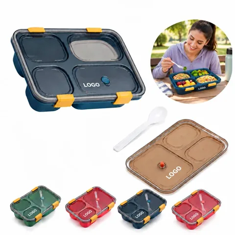 Portable 4-Section Bento Lunch Box with Sealed Lids
