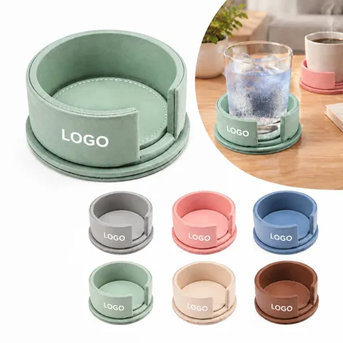 Round Leather Coasters for Drinks, Soft Absorbent Table