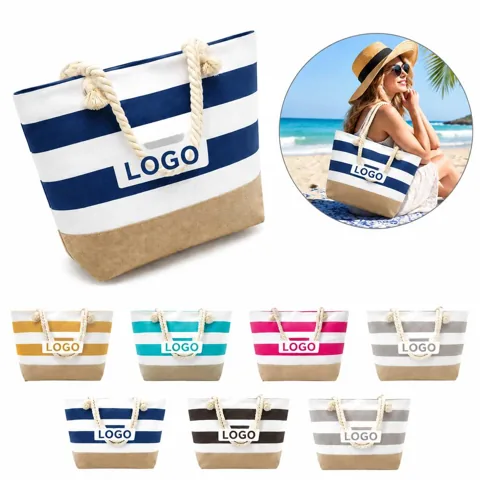 Large Capacity Striped Canvas Tote for Daily Use