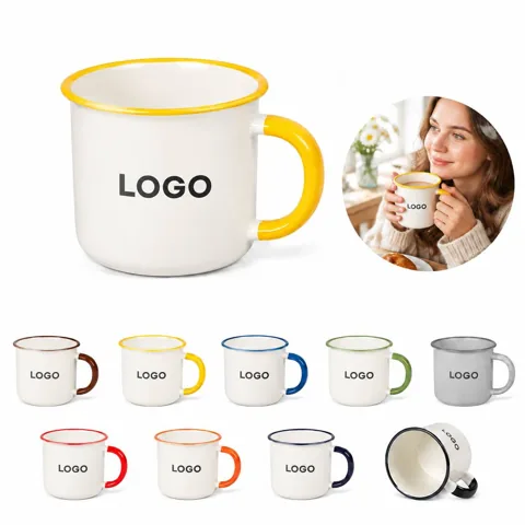 Vintage-Style Ceramic Mug with Faux Enamel Finish