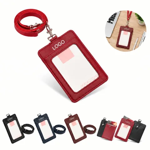 PU ID Card Holder with Neck Lanyard for Work