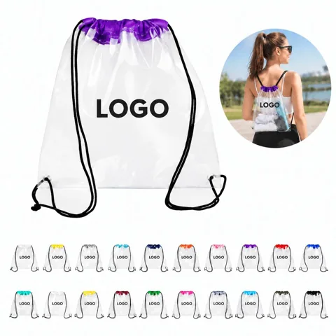 Clear Waterproof PVC Drawstring Storage Bag for Travel