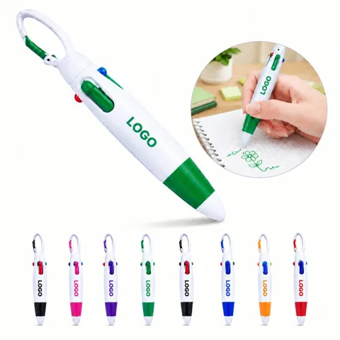 4-Color Ballpoint Pen with Carabiner Clip