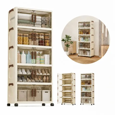 Collapsible Plastic Storage Unit with Doors