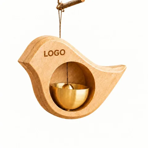 Mechanical Walnut Brass Door Chime Set with Mount Bracket