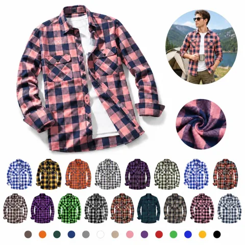 Plaid Brushed Flannel Button-Down Shirt for Men