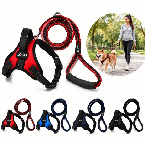 Dog Harness with Leash Adjustable Nylon Reflective Set