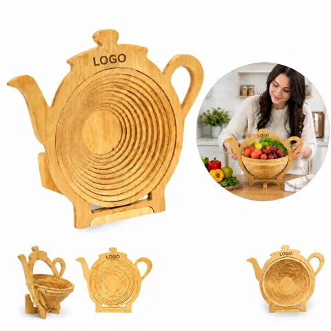 Collapsible Bamboo Storage Basket for Fruits and Snacks
