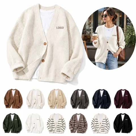 Button Front V-Neck Knit Sweater for Women