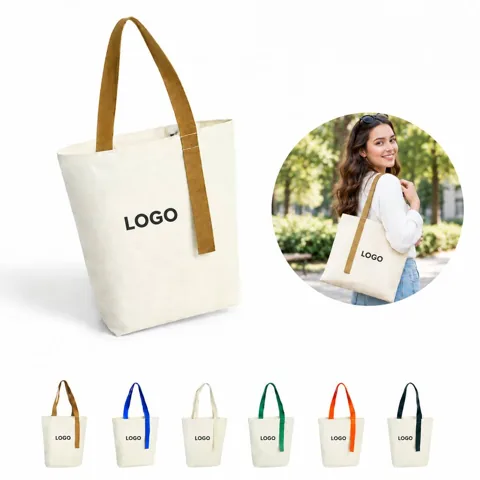 Cotton Canvas Ribbon-Design Reusable Tote Bag