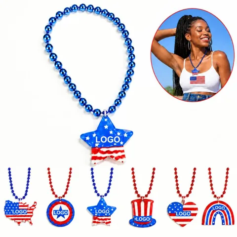 Red White Blue Star Pendant Patriotic Holiday Necklace