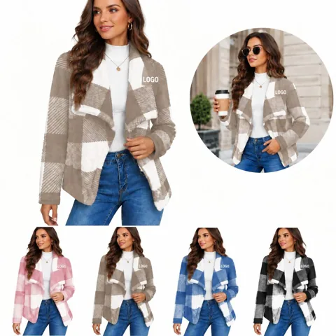 Plaid Cashmere Blend Jacket for Autumn Winter Layering