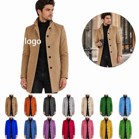 Men's Retro Solid Stand Collar Button Coat