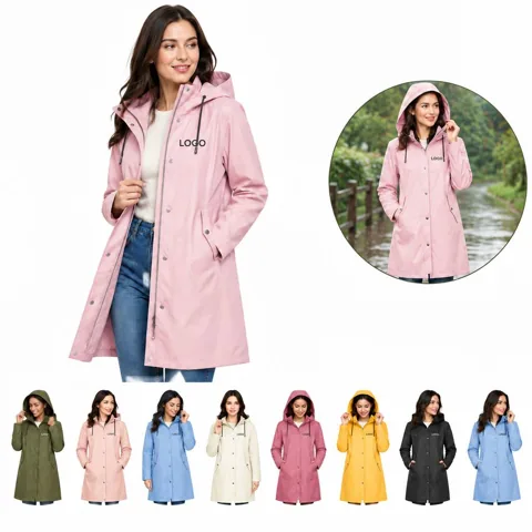 Women's Mid-Length Hooded Windbreaker for Outdoor