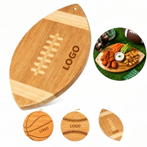 Football-Shaped Bamboo Cutting Board and Serving Platter