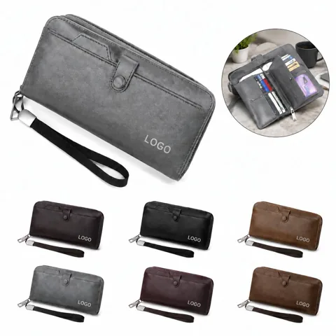 Genuine Leather Men's Wristlet Clutch Wallet