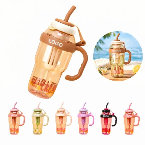 Large Capacity Straw Water Bottle with Handle for Travel