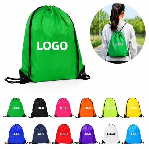 Polyester Drawstring Backpack with Leather Accents