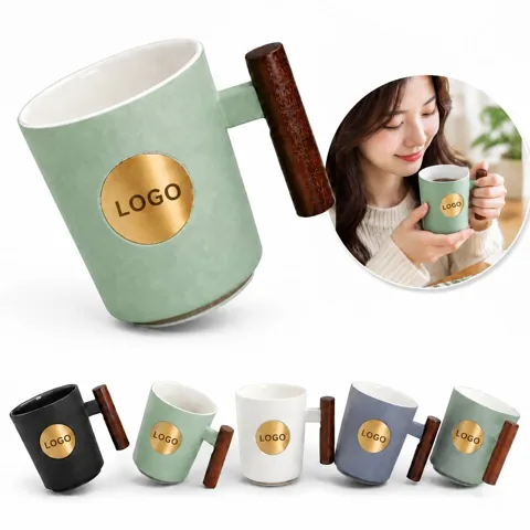 Bronze Ceramic Mug with Wooden Grip for Hot Drinks