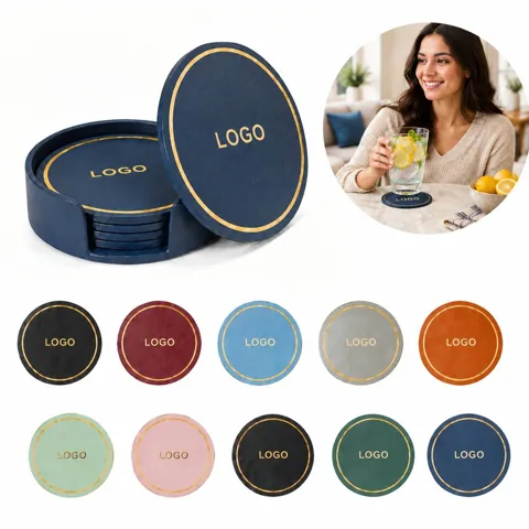 Round Leather Drink Coaster for Tabletop Protection