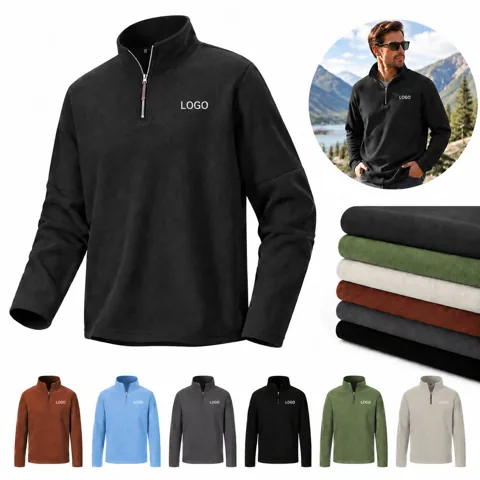 Half Zip Long Sleeve Fleece Sweatshirt for Casual Wear