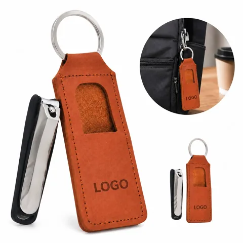 Compact Leather Keychain Nail Care Kit with Steel Tools