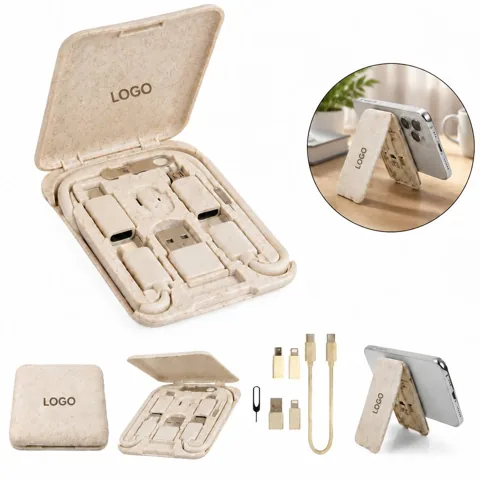 3-in-1 Business Card Case with Built-in Charging Cable